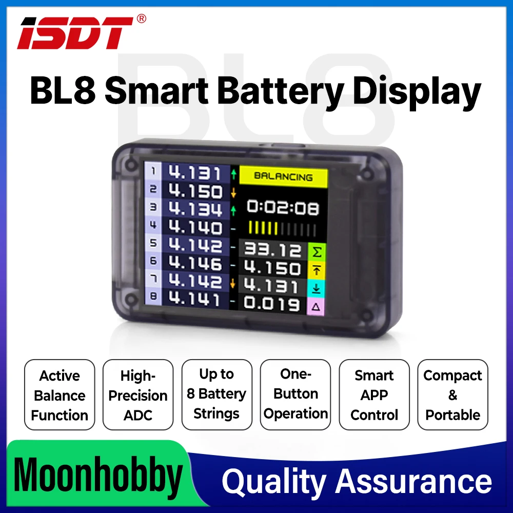 ISDT BL8 Smart Battery Monitor with Active Balancing, High-Precision ADC Plug & Play up to 8 Battery Strings APP Control