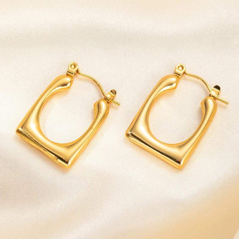 ANENJERY 316L Stainless Steel Hollow Square Texture Earrings for Women Special Niche Jewelry Gifts Wholesale