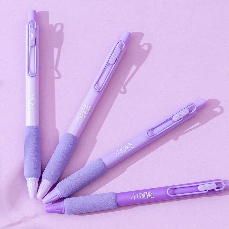 4PCS/Pack Purple Series 0.5MM Gel Pen For Students Soft Touch Writing Pen Black Refill Stationery Pen Office School Supplies New