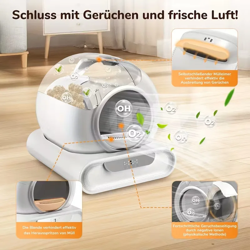 65L Automatic Cat Litter Box Self Cleaning Fully Enclosed Cat Litter Box Smart Pet Toilet Tray Alloy Panel for Multiple Cats