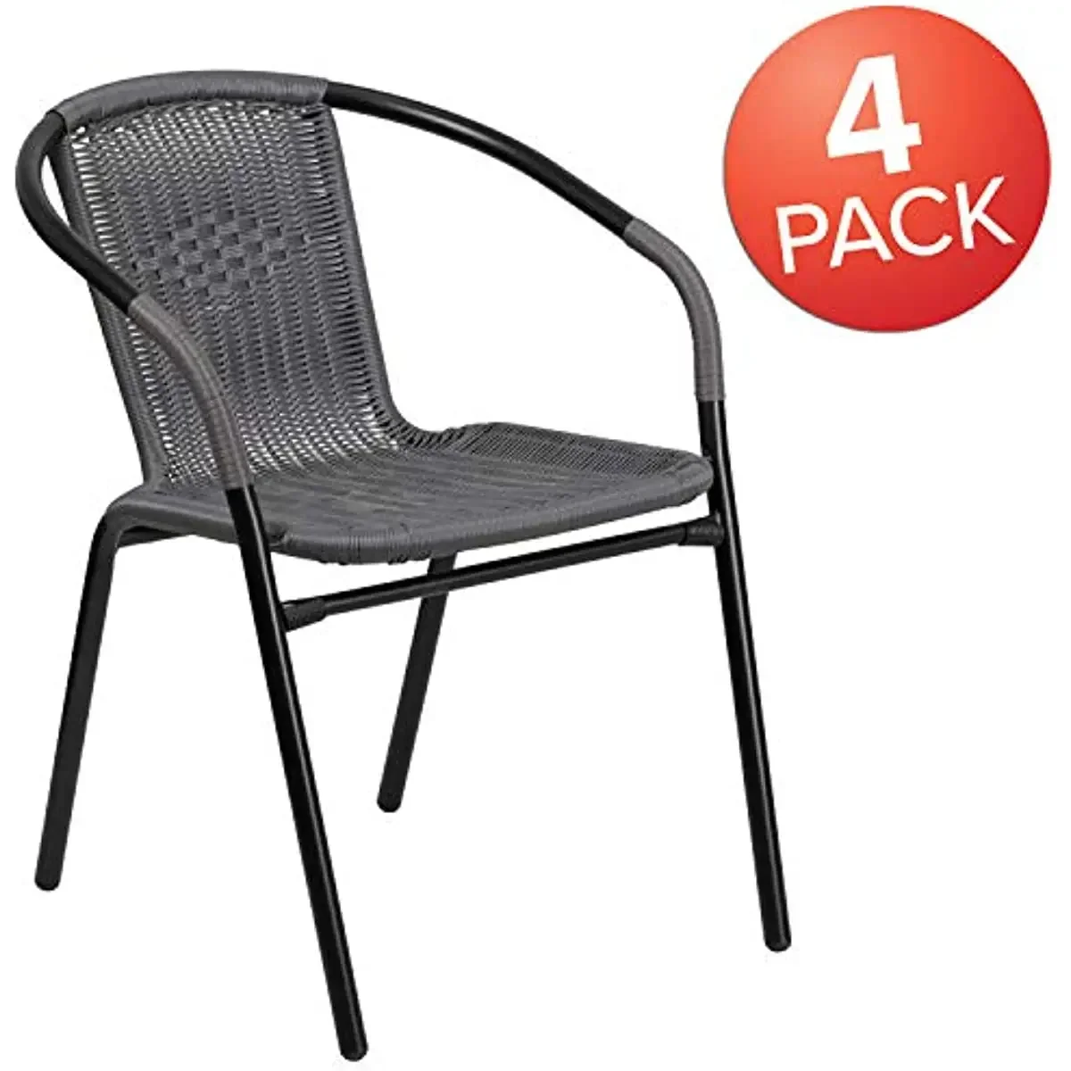 Grey Rattan Restaurant Stack Chair, Mobiliário interior e exterior, Pacote 4