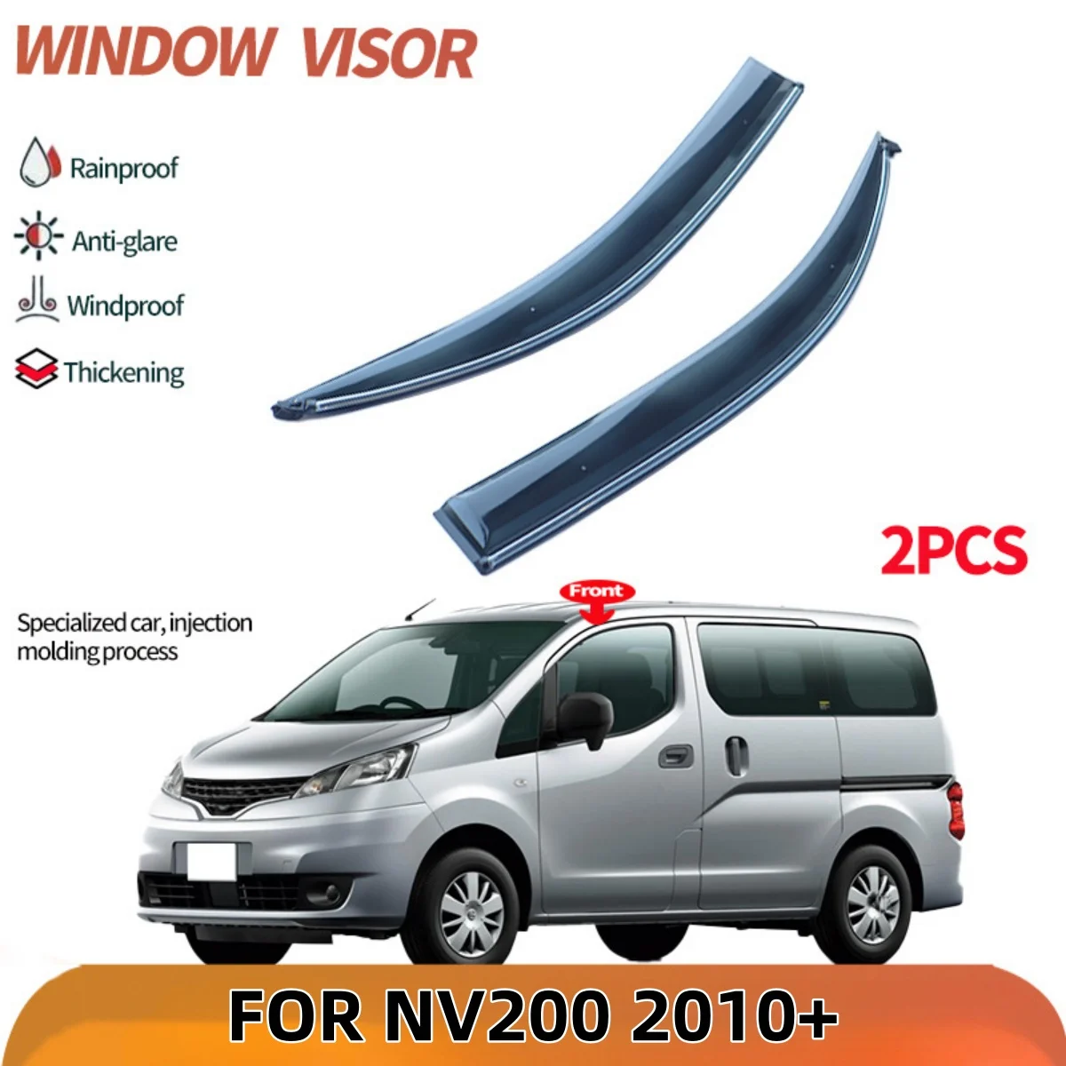 Non-fading Ventilation PC with Sliver Chrome 2Pcs Window Visor Weathershied Door Visors Rain Guards For  NV200 NV 200 2010+