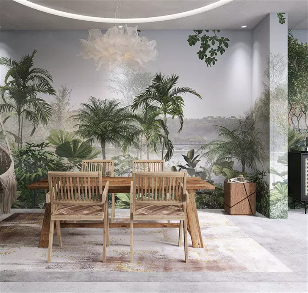 Southeast Asian style tropical rainforest homestay sofa Nordic hotel forest background bedside plant wallpaper custom mural
