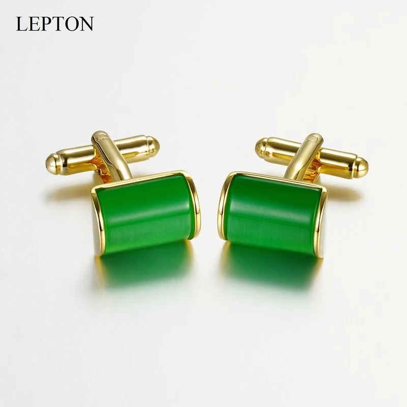 

Low-Key Luxury Stone Cufflinks For Men Gold Color Plated Green Cat's Eye Stones Cuff Links Mens Shirt Cuffs Cufflink Best Gift