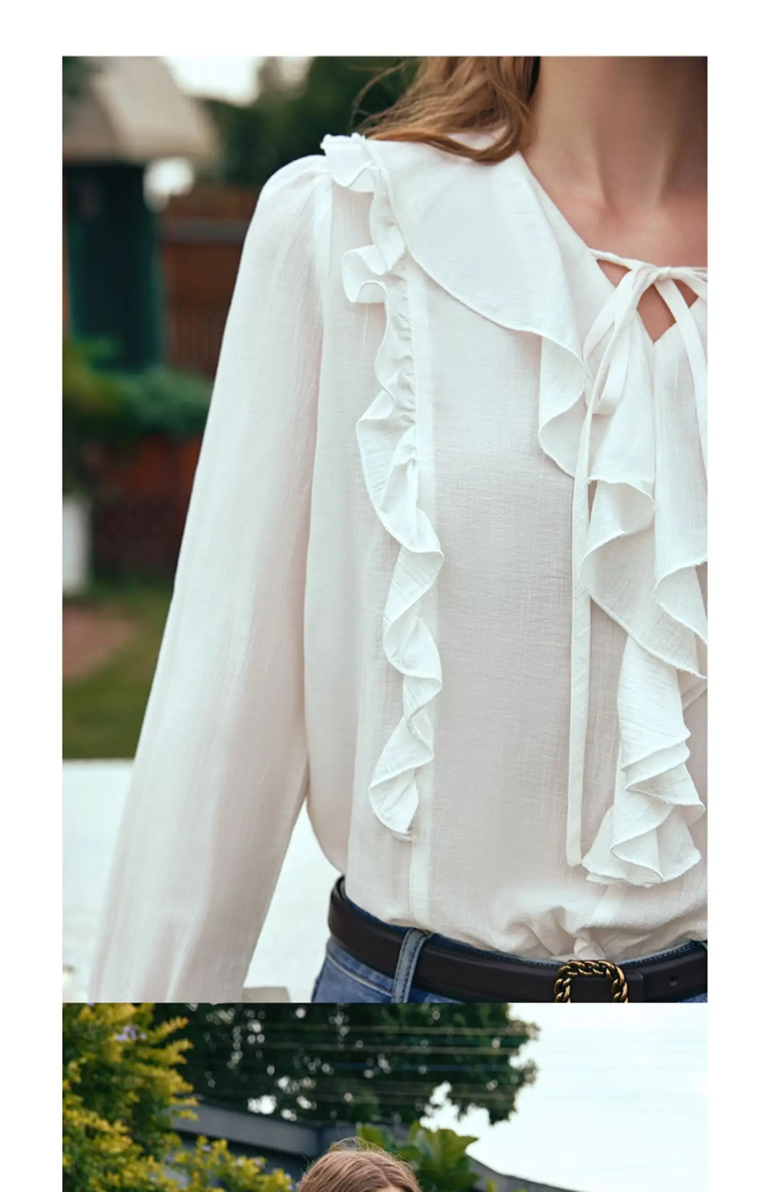 OLrain Chiffon Shirts Women autumn 2025 New Long Sleeves Blouses Solid Ruffle V-neck Loose Knitted Female Clothing G24CX89982