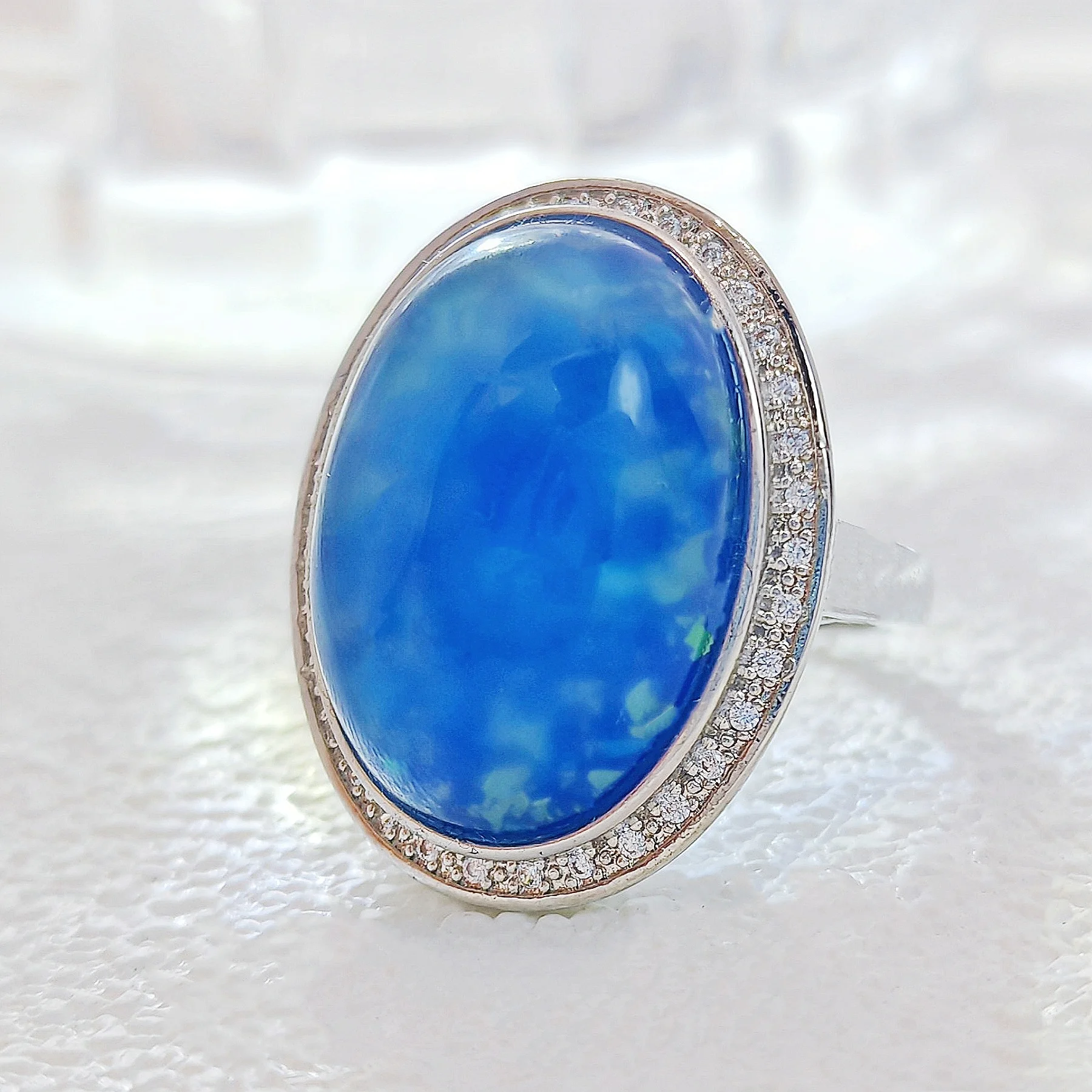 Classic Vintage Blue Opal Halo Rings for Unisex Jewelry