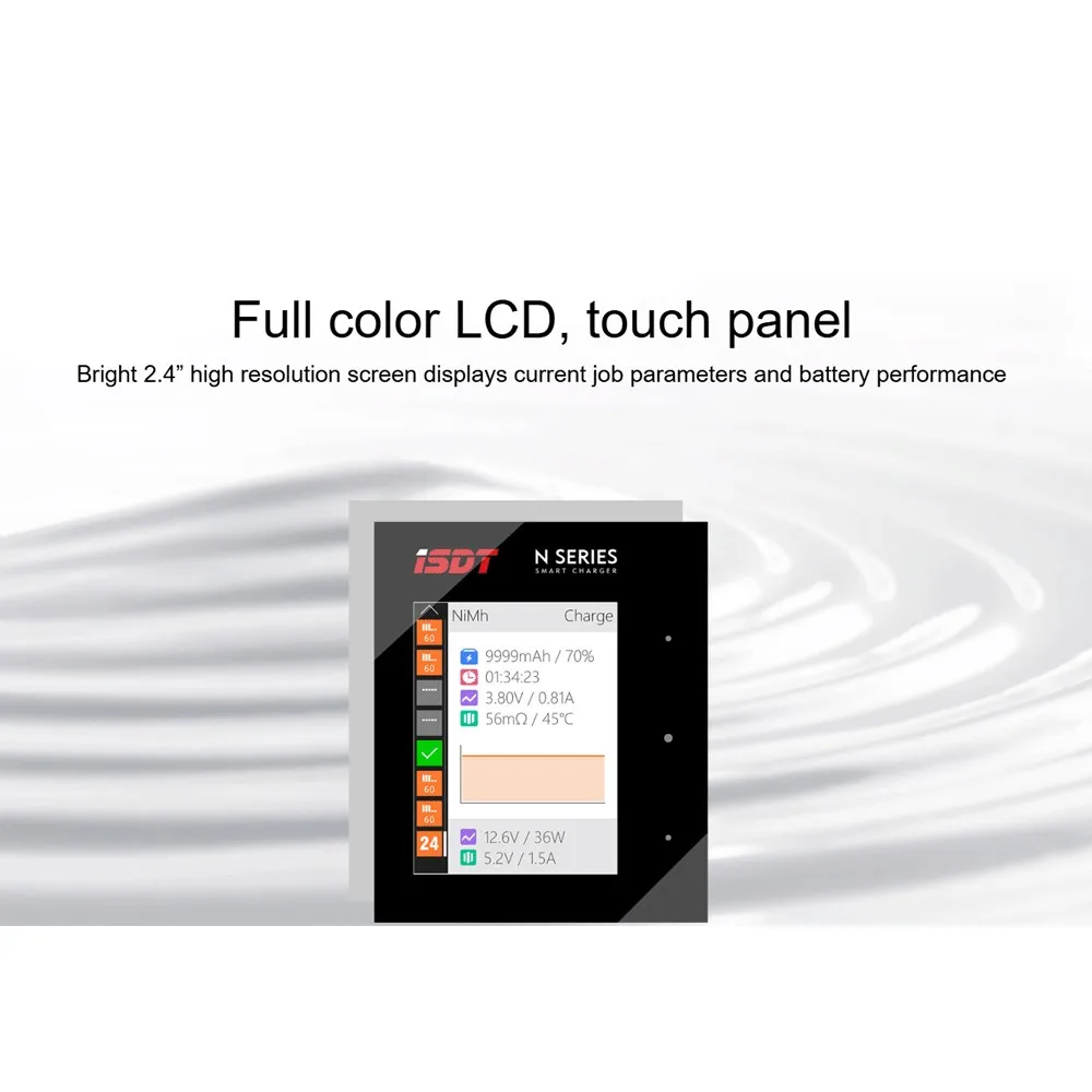 ISDT N8 18W/ N16 36W/ N24 48W 5-12V AA AAA バッテリー充電器 DCスマートバッテリー充電器 リチウムイオン、リチウムハイブリッド、ニッケル水素、ニッケルカドミウム、リン酸鉄リチウム電池対応