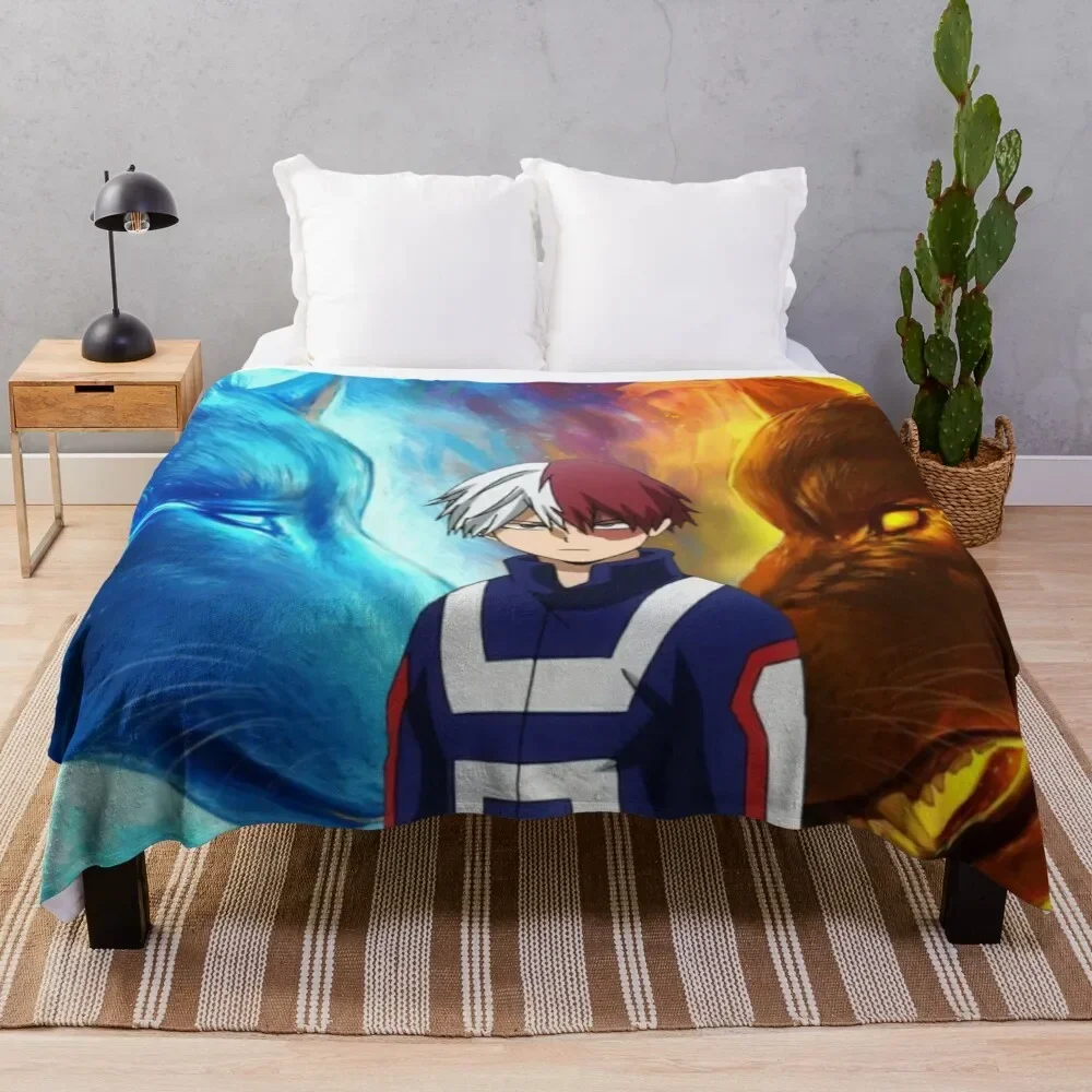 

Todoroki Fire and Ice Throw Blanket Beautifuls Plaid on the sofa Soft Plaid Blankets