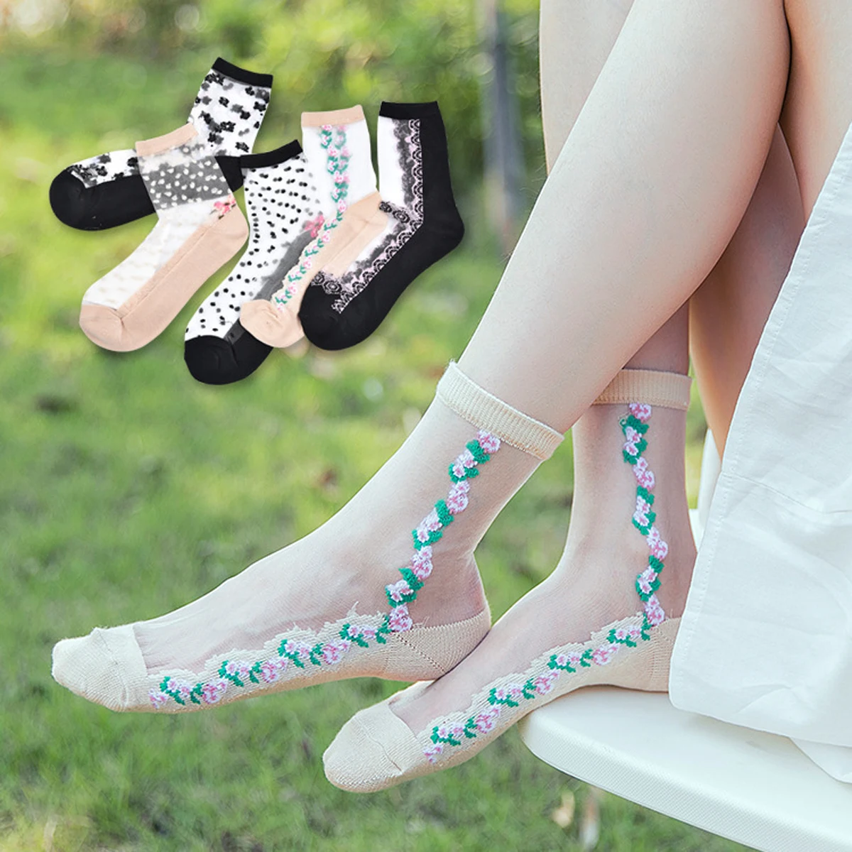 5 Pairs Women's Lace Socks Summer Fashion Sexy Transparent Thin Socks Women Non-slip Ultra-thin Socks Female Ankle Sock