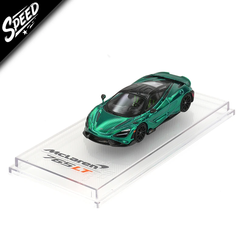 

CM Mclaren 1:64 765LT Chrome Carbon Green Replaceable Wheels Diecast Diorama Car Model Collection Toys