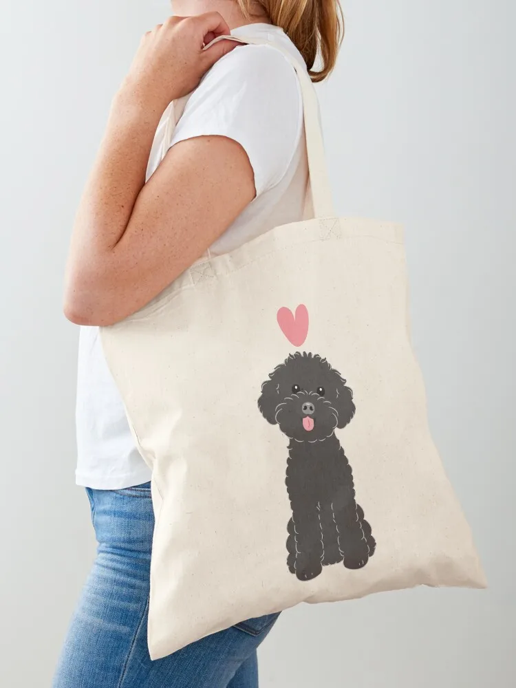 

LOVE Black Toy Poodle Tote Bag foldable reusable bag Lady bags Gift bags hand bags