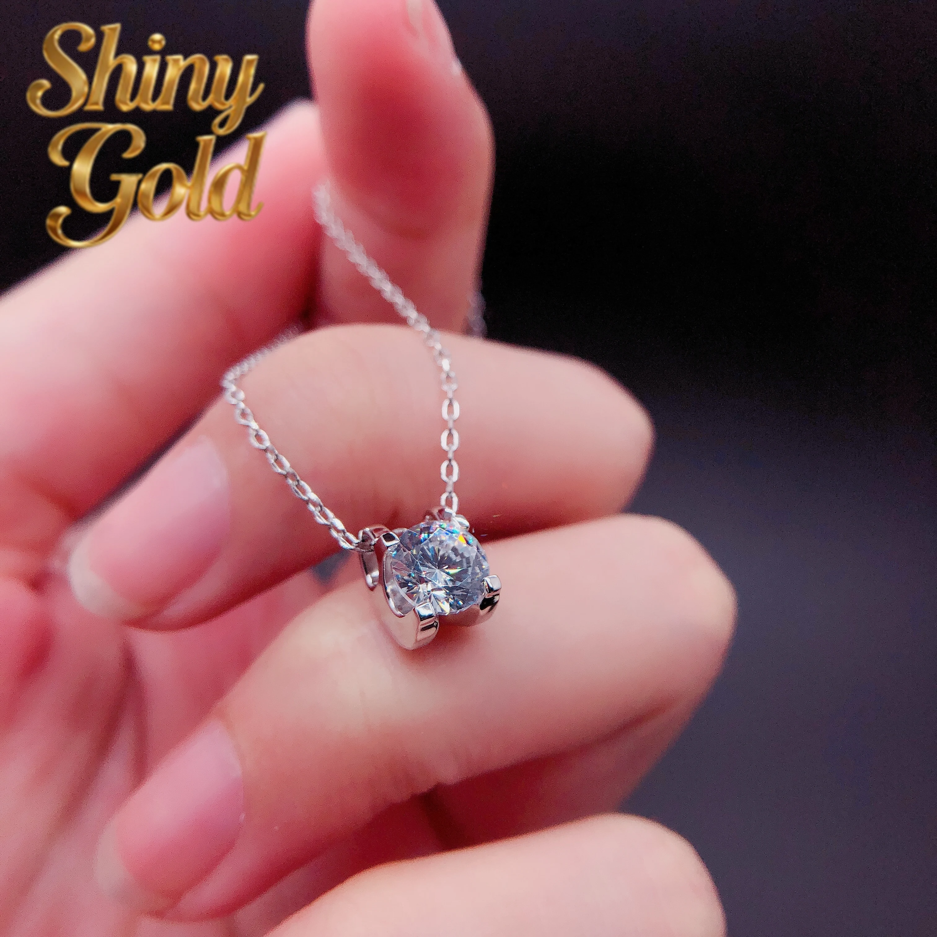 

Классический кулон ShinyGold с круглым муассанитом 1 карат, D VVS1, для женщин, роскошное качество, платина 950 пробы, свадебное ожерелье-кулон P054