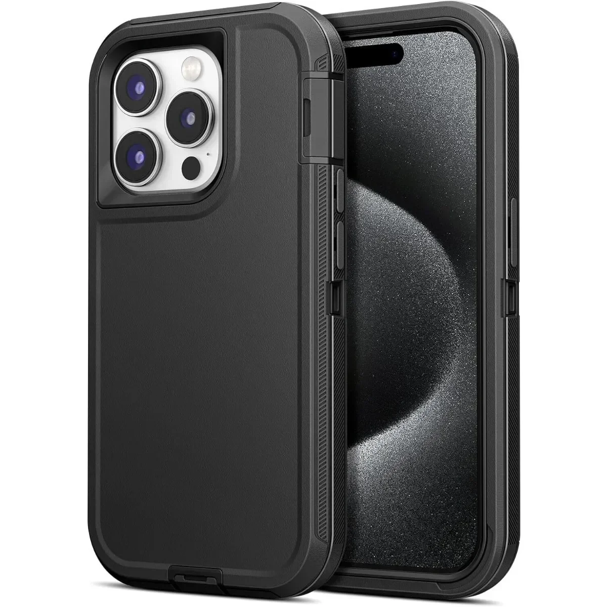 Wytrzymałe etui 3w1 PC+TPU z powłoką ochronną do iPhone'a 16 15 14 11 Pro Max Plus 13/12 Mini XS/R 7/8 4/5G z klipsem na tył i osłoną OTT