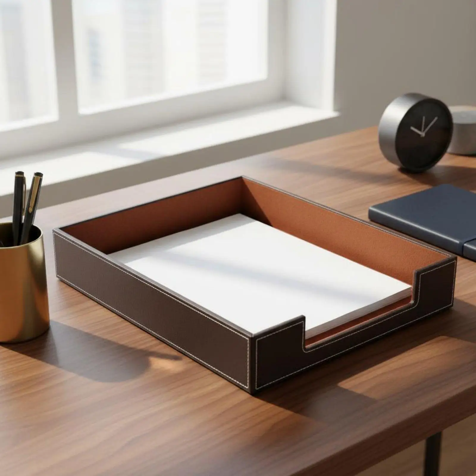 Smart Design Stackable Leather Desk File Tray A4 Document Organizer for Office Desk Accessories Organization