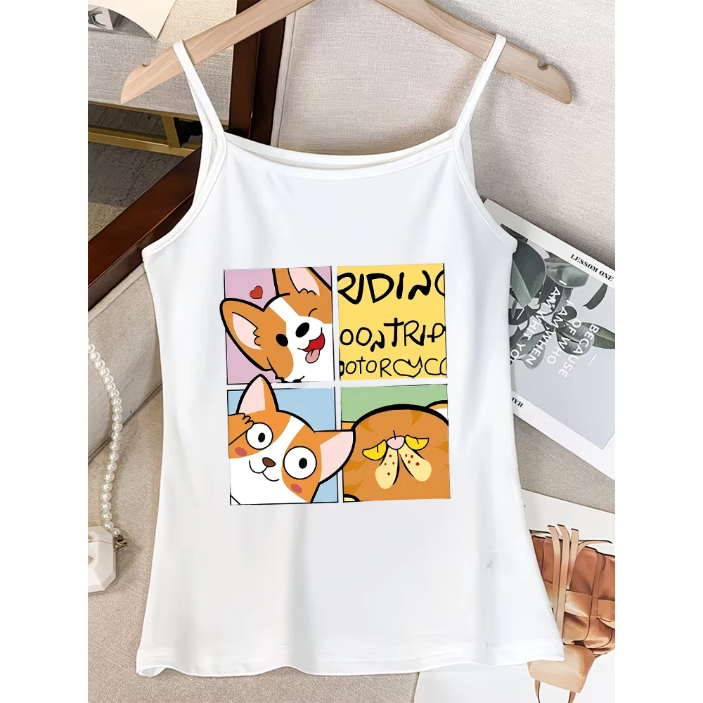Pet Lover Corgi Print Camisole Women Dog Mom Graphic Tank Top Sleeveless Vest for Birthday Animal Fan Present Cute Daily Wear