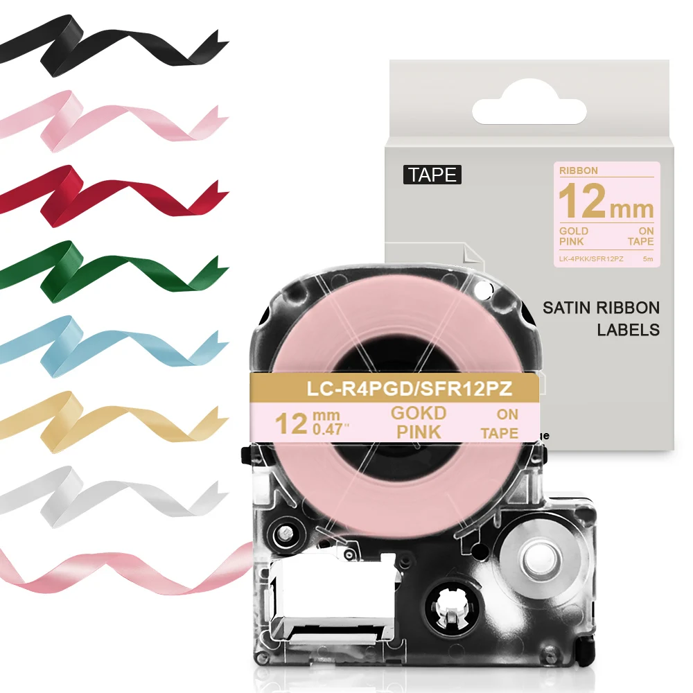 Satin Ribbon Tape SFR12SK Compatible for Epson SFR12RZ SFR12PK SFR12ZK SFR12PZ SFR12SZ 12mm Label For Epson LW-300 Label Maker