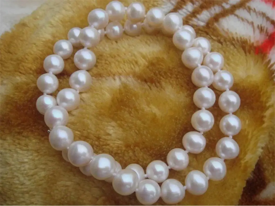 Natural High gloss AAAA 9-11mm white South Sea Near Circle pearl necklace 18 inch 925s