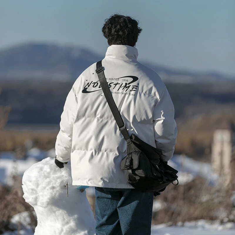 

Мужская зимняя куртка из искусственной кожи с пуховым наполнителем, в американском стиле, байкерская, теплая, водонепроницаемая, на молнии, повседневная, модная