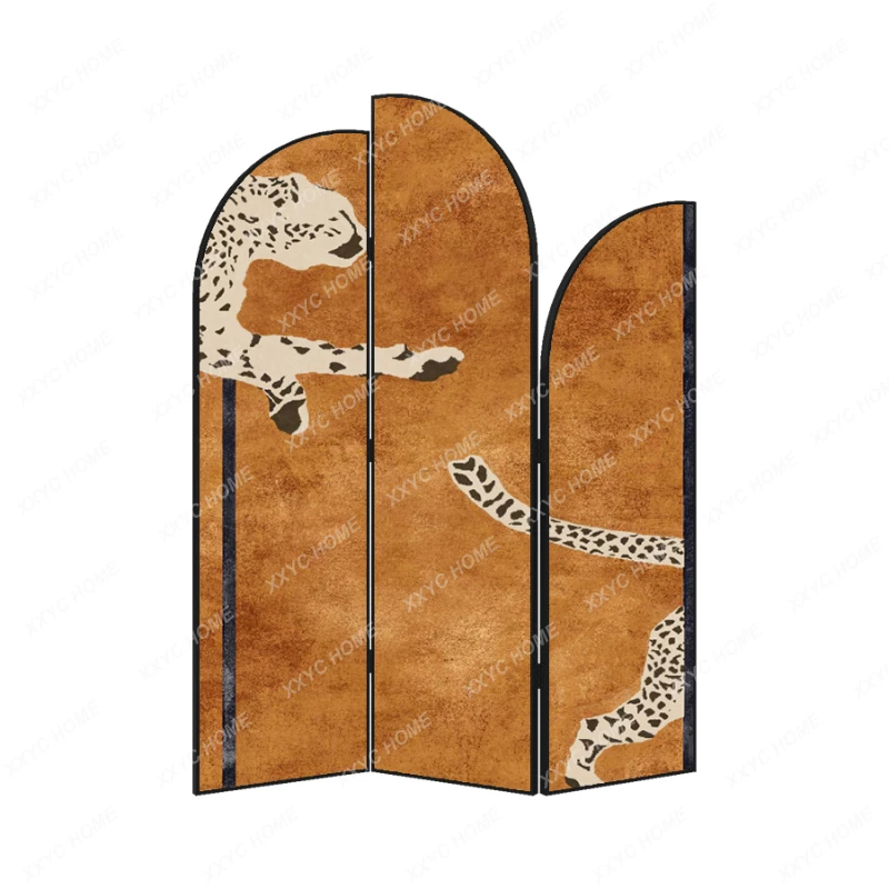 

Retro Screen Folding Mobile Partition Leopard Pattern Background Home Occlusion room divider folding screen