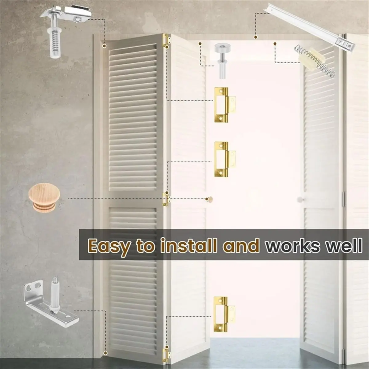Bifold Door Hardware Kit with Steel Track, Wooden Knob & Hinges(30 Inch) Complete Kit, Heavy-Duty Carbon Steel Track