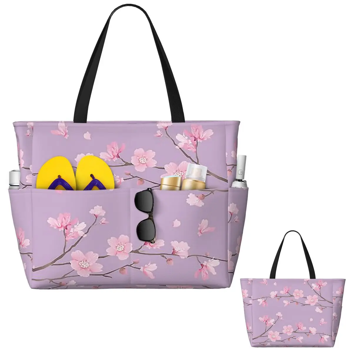 

Cherry Blossom Flower Plant - Pastel Purple Beach Tote Bag Sport Gym Yoga Duffle Large Tote Bag Women Travel Bag Fitness bag
