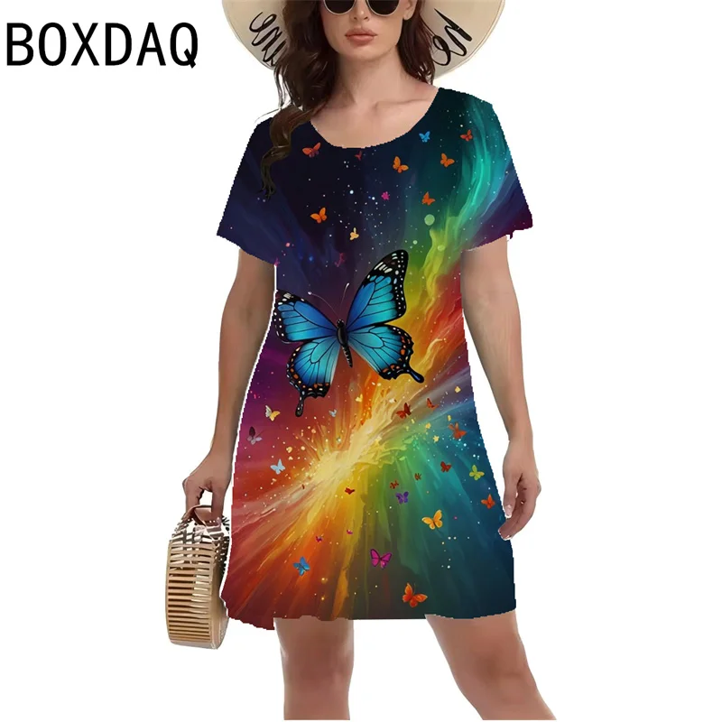 Damska sukienka na co dzień kolorowa 3D Tie-dye gradientowa drukowana Mini sukienka letnia krótka O-Nexk linia Mini sukienka Vestidos