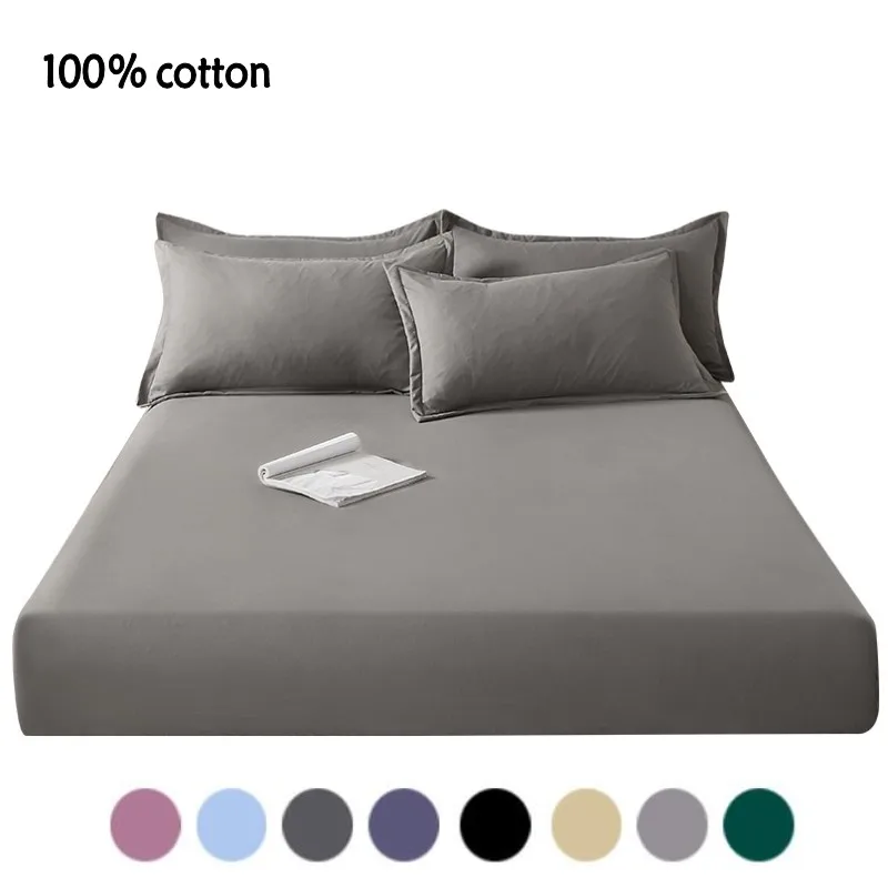 

1 pcs 100% Cotton Fitted Sheet with Elastic Bands Non Slip Adjustable Mattress Covers for Single King Queen Bed 140/160/200cm