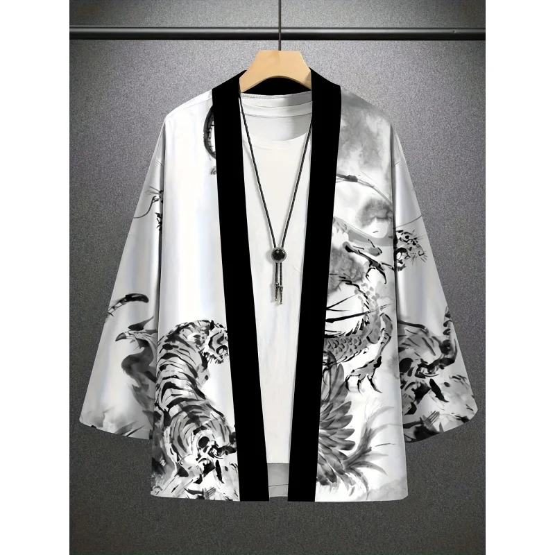 أزياء رجالية 3D التنين نمط طويلة الأكمام سترة الساموراي زي الرأس الياباني #5