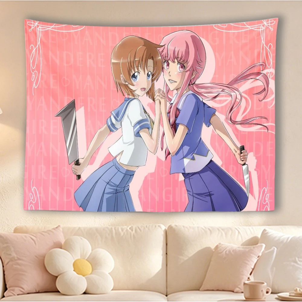 Yandere Anime Girls Tapestry Wall Hanging Future Diary Mirai Nikki Poster Decorative Blanket Bedroom Living Room Home Decor