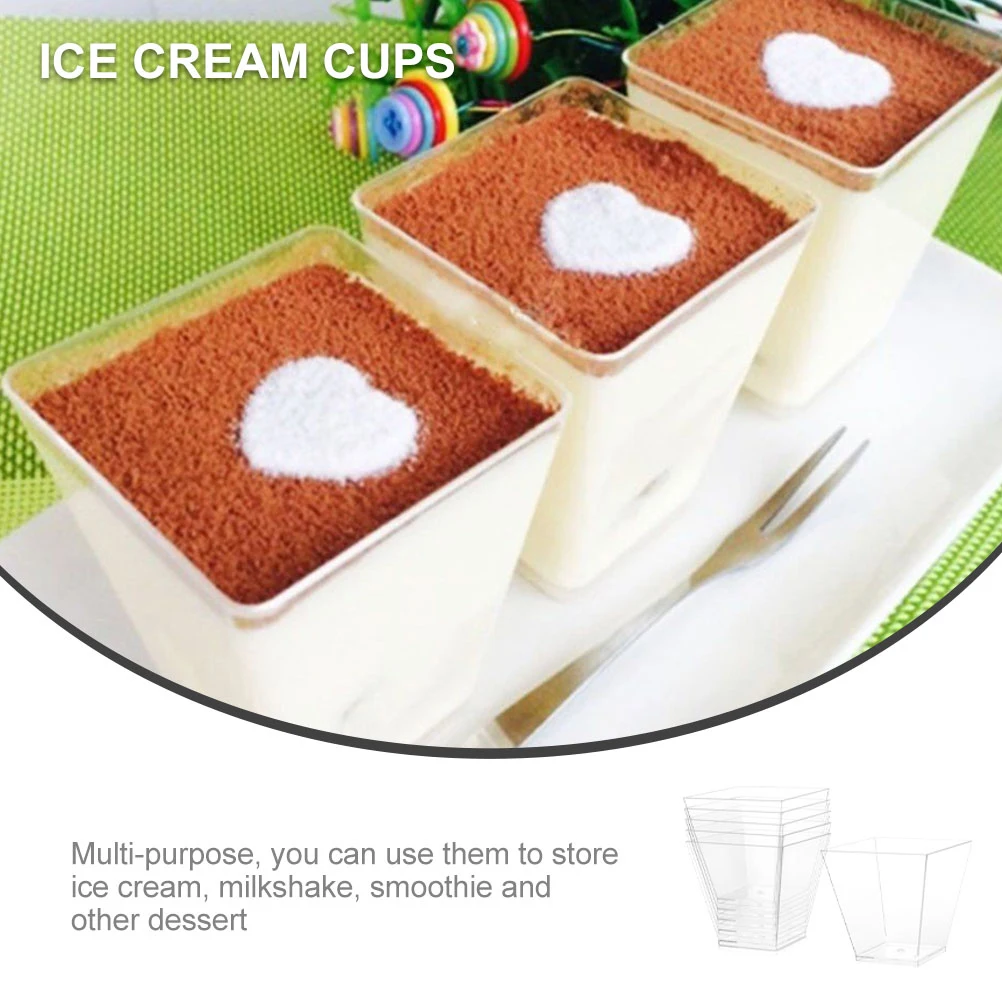 

100 set Square Dessert Clear Plastic Appetizer Cups Stackable Party Serving Containers With Spoons For Ice Cream Yogurt Candies