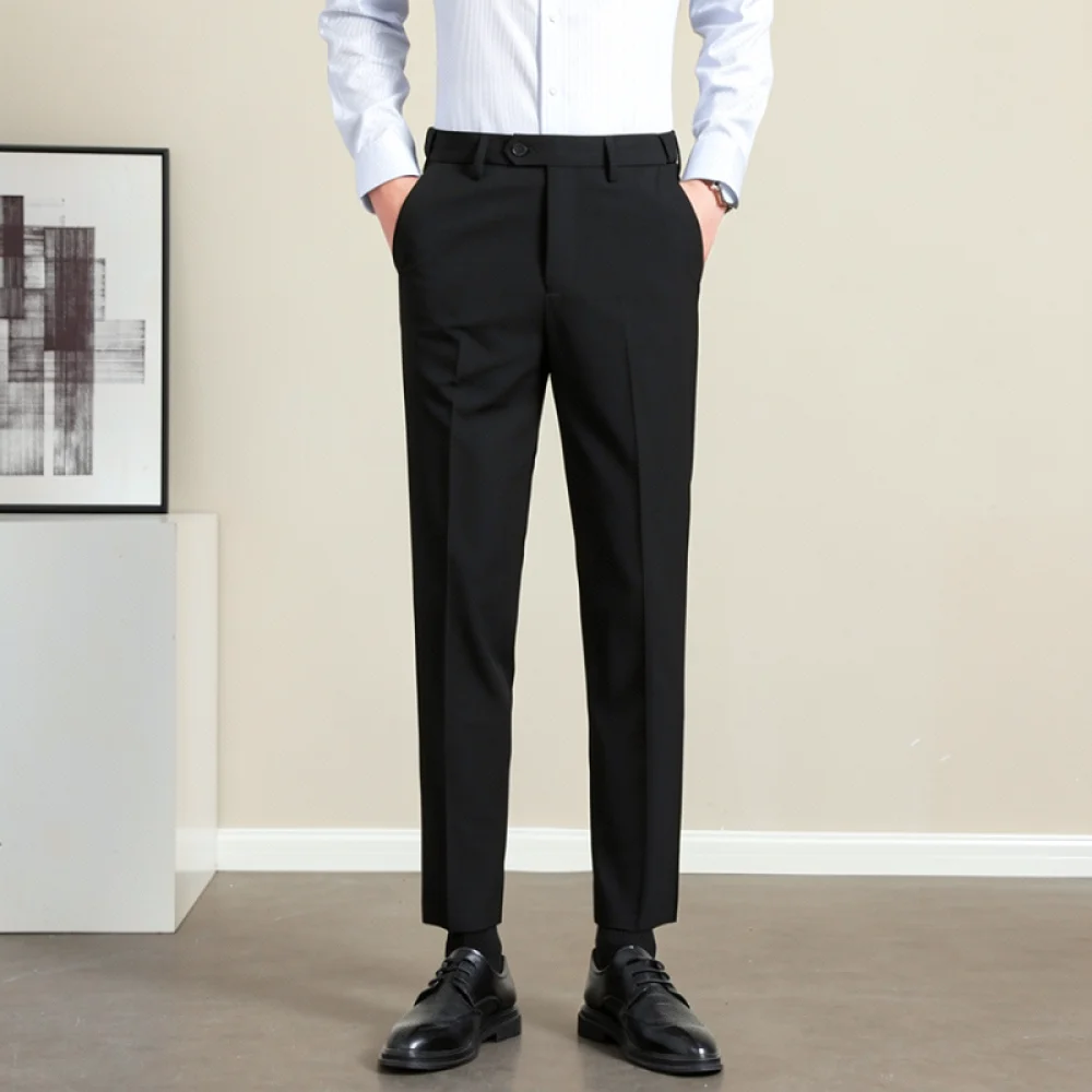 Mens Business Casual Pants Summer Straight Cut Nine Point Chinos Breathable Lyocell Blend Wrinkle Free Office Work Bottoms