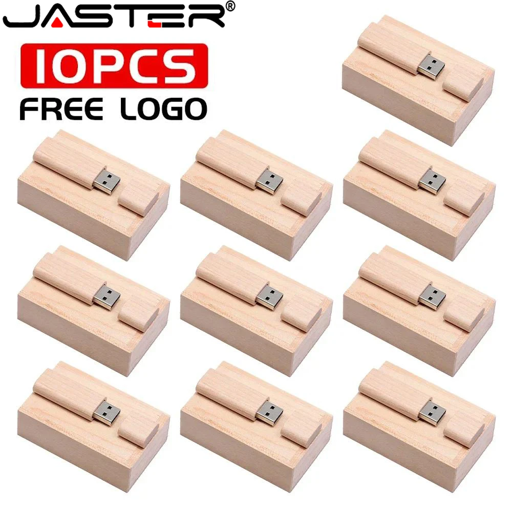 10PCS/LOT USB 2.0 Flash Drives 128GB Wooden Pen drive 16GB 32GB with Box Memory stick 16GB Wedding gift U disk Free custom logo