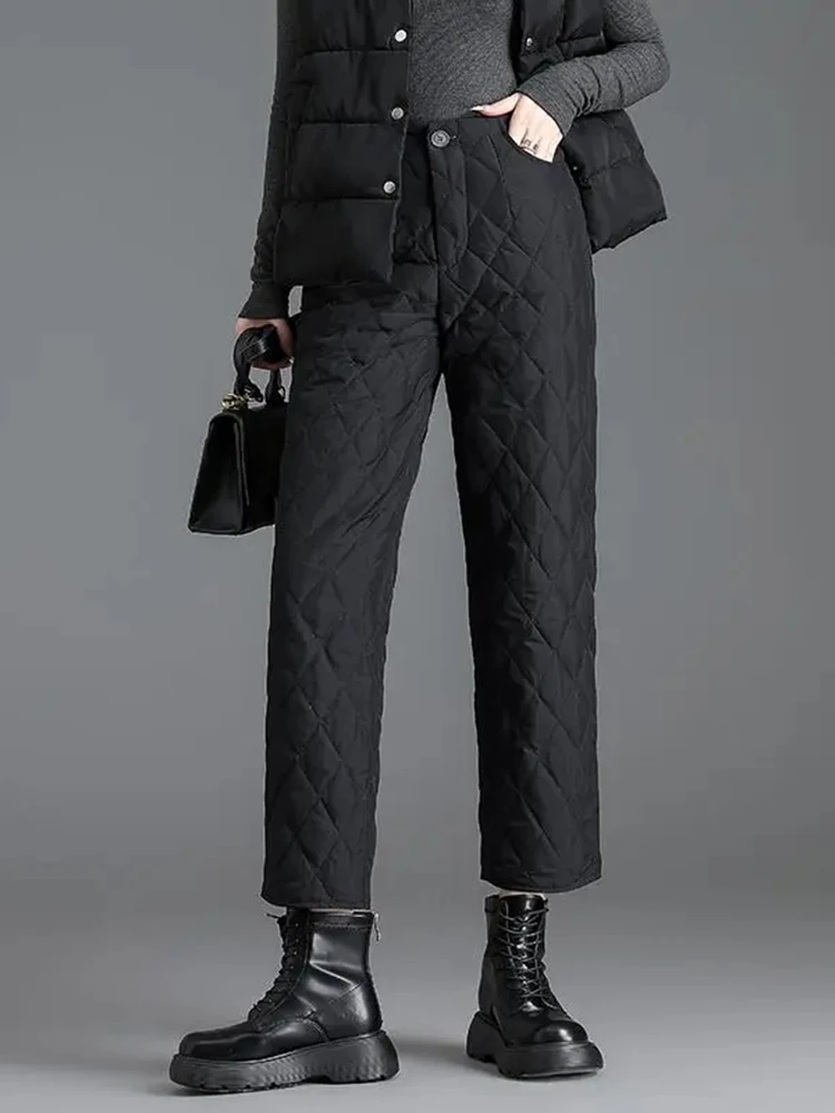 Thicken Snow Wear High Waist Pantalones Down Cotton Warm Harem Ankle-length Pants Casual Winter Fluffy Women Spodnie