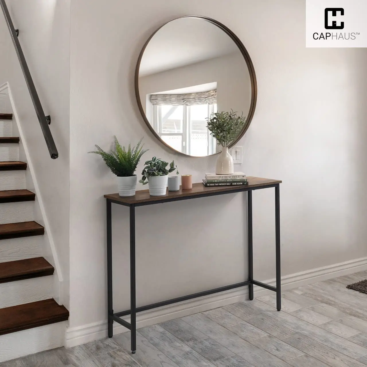 Classic Console Table for Entryway & Living Room, Industrial Accent Sofa Table, Hallway Plant Stand, Rustic Oak, Customized