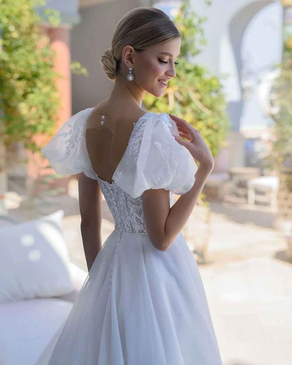 Msikoods-Robe de Mariée à Manches Courtes, Tenue de Princesse, Style Boho, avec des Appliques en Dentelle, Forme Carrée, pour Mariage, 2023