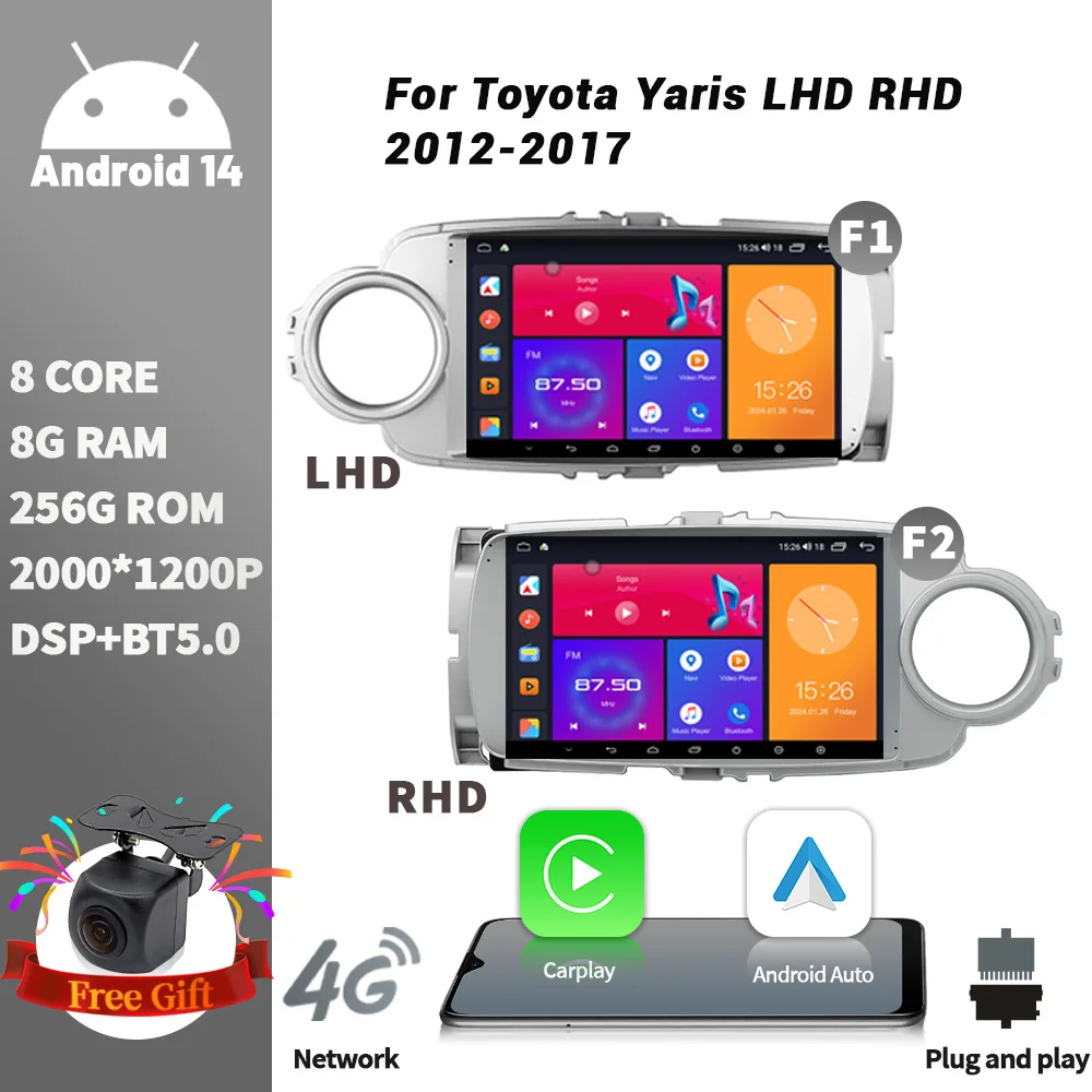 

Navigation Wireless CarPlay Touch Screen Stereo Android Bluetooth For Toyota Yaris LHD RHD 2012-2017 Car Radio Multimedia