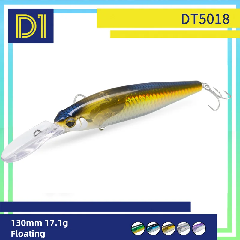 D1 Tidal Rise, leurre de pêche Minnow à longue portée, 130 mm, 17,1 g, leurre flottant, leurre dur, wobbler à longue lèvre, pour la pêche au bar, au brochet et à la perche, DT5018.