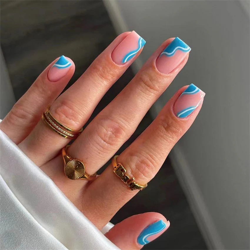 24Ps/Set Pink Edge French Fake Nails Art Full Cover Artificial Press on Acrylic Nails Ballerina Full Cover Coffin Stick on Nails