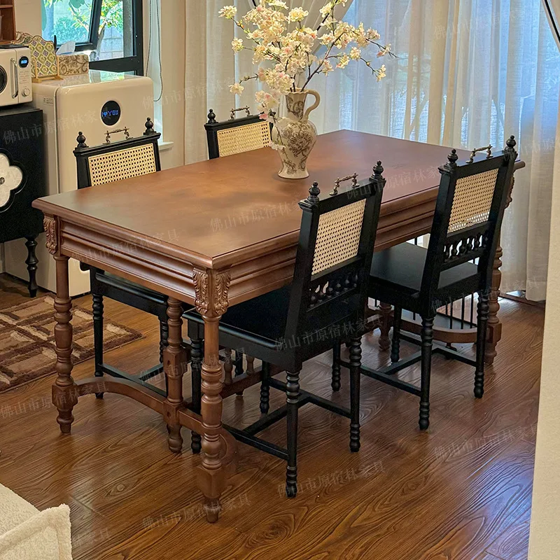 Black knight dining table solid wood retro home rectangular diningtable Darth Vader diningable and chairs carved office large