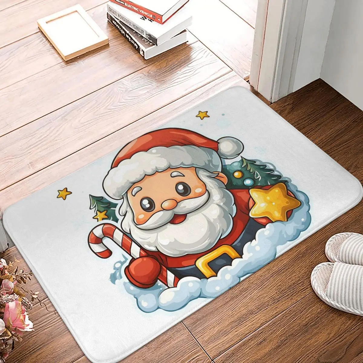 Candy Cane Santa Sparkle Non-slip Doormat Floor Mat Cushion Carpet Rug for Kitchen Entrance Home Bedroom Footpad Mats