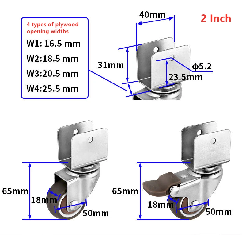 Imagem -04 - Universal Caster de Madeira Maciça U-shape Caster Baby Rock Bed Flower Stand Freio Direção Móveis Splint 16 mm 18 mm 20 mm 25 mm Pcs por Lote