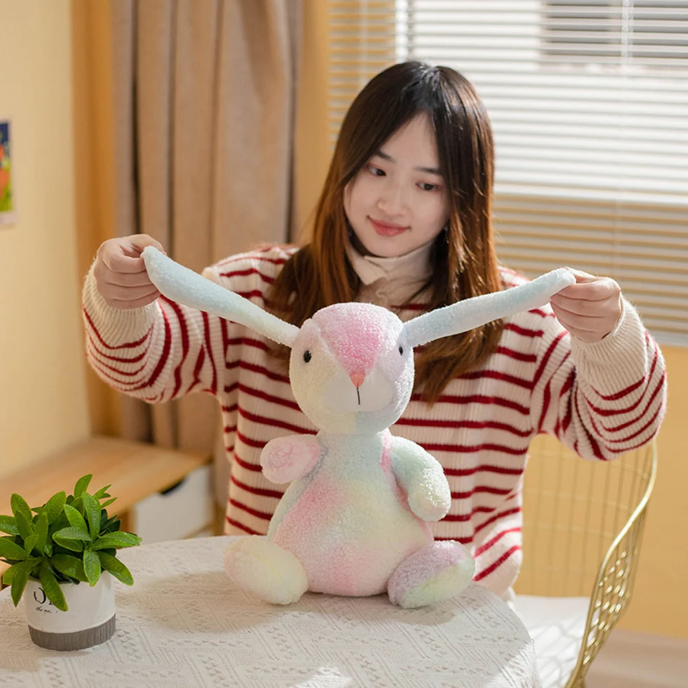 Cuddly Colorful Long Ear Rabbit Plush Toys Stuffed Fluffy Sleeping Hug Bunny Dolls Birthday Gifts for Kids Girls Room Decor