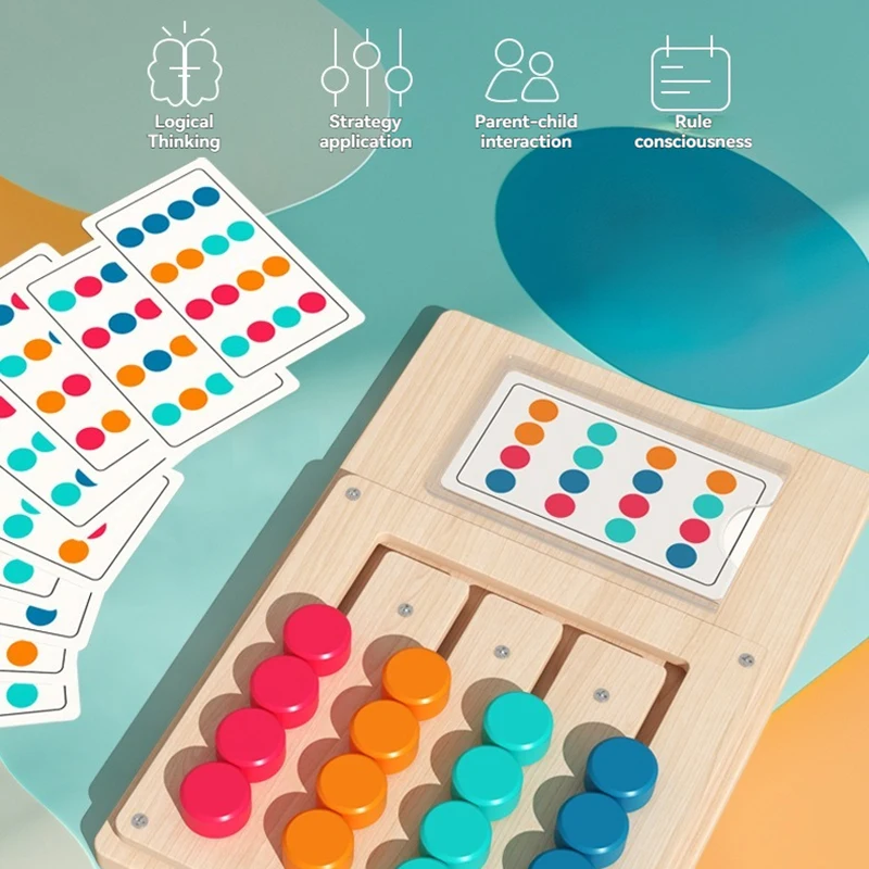 Juego de ajedrez con memoria de madera para niños: juego de mesa de pensamiento lógico de 4 colores para niños en edad preescolar y desarrollo de aprendizaje temprano