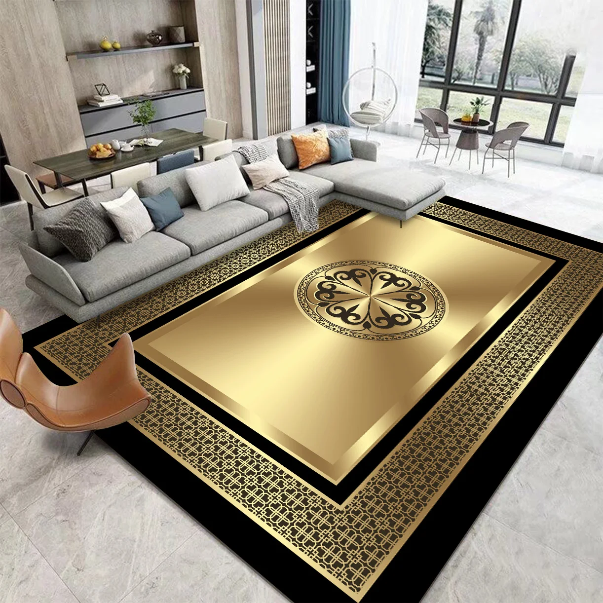 Luxury Gold Living Room Carpet European Decoration Home Large Carpets Coffee Table Side Rugs Bedroom Lounge Non-slip Floor Mat