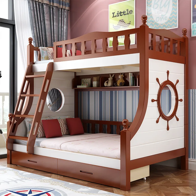 bunk bed Factory Direct Wooden Furniture Cheap with strong wood s king size  Stairs children double decker  design