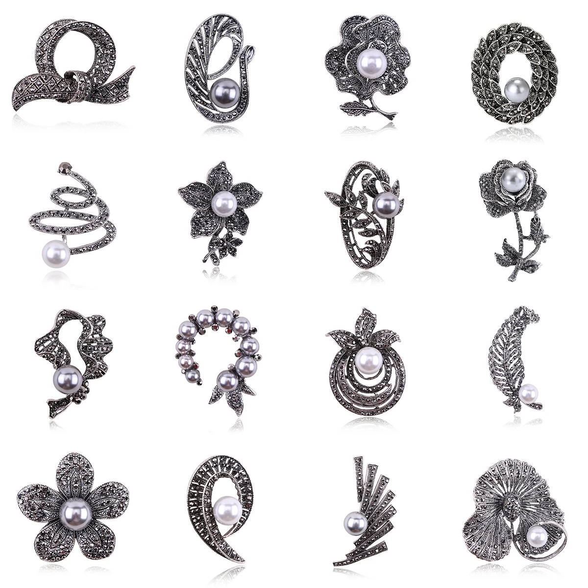 Trendy Black Pearl Flower Brooches for Women Unisex Plant Pins Multi-color Available Office Party Accessories Gifts