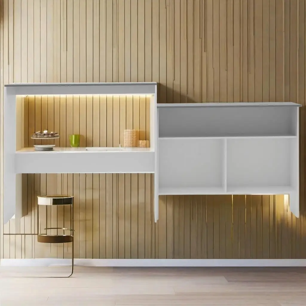 Mesa de bar elegante com tampo duplo em branco e cinza - 51,2x15,7x47,2 polegadas