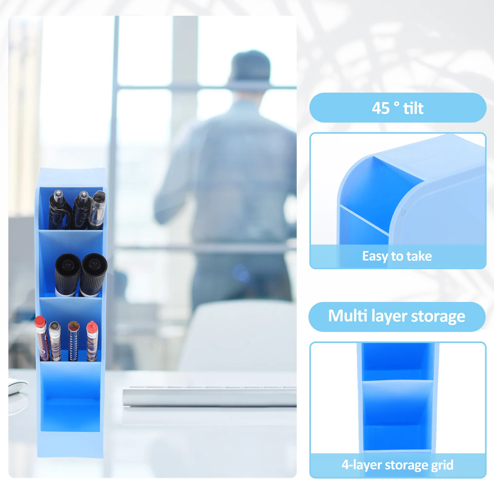 

2Pcs Inclined Pen Holders Versatile Organizer Pen Storage Box Comfortable Hand Feel Long-Lasting Use Office Supply