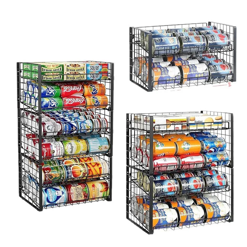 2-Layer Stackable Storage Rack Flat Iron for Food Pantry Adjustable Dispenser Holds 90 Tanks