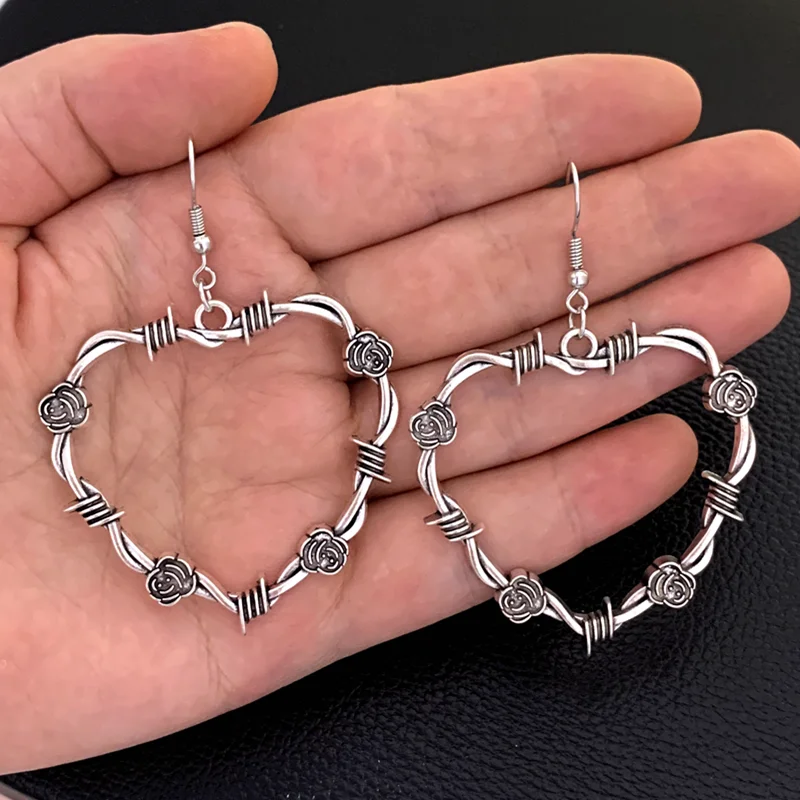 Серьги-в-форме-сердца-из-колючей-проволоки-готические-серьги-в-форме-сердца-ювелирные-изделия-из-колючей-проволоки-байкерские-ювелирные-изделия-серьги-подвески-в-форме-сердца-металлические-серьги-в-форме-розы